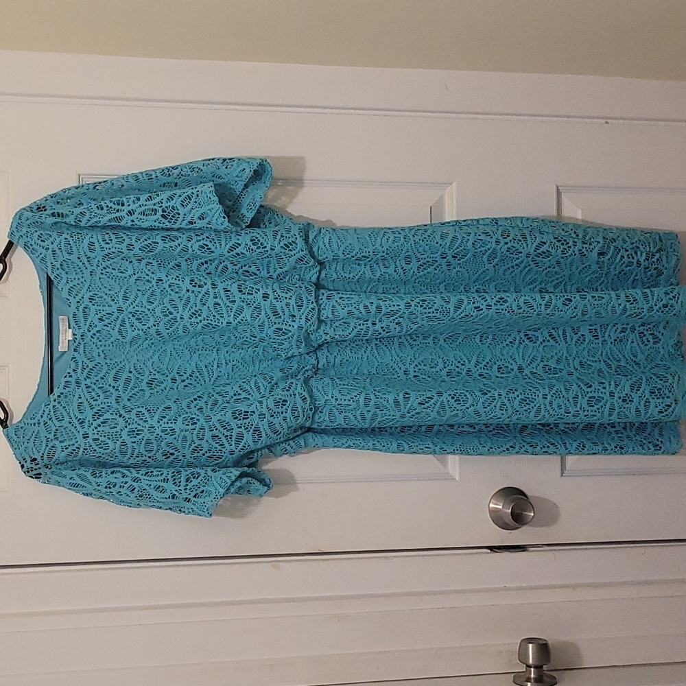 Womens turquoise lace top dress